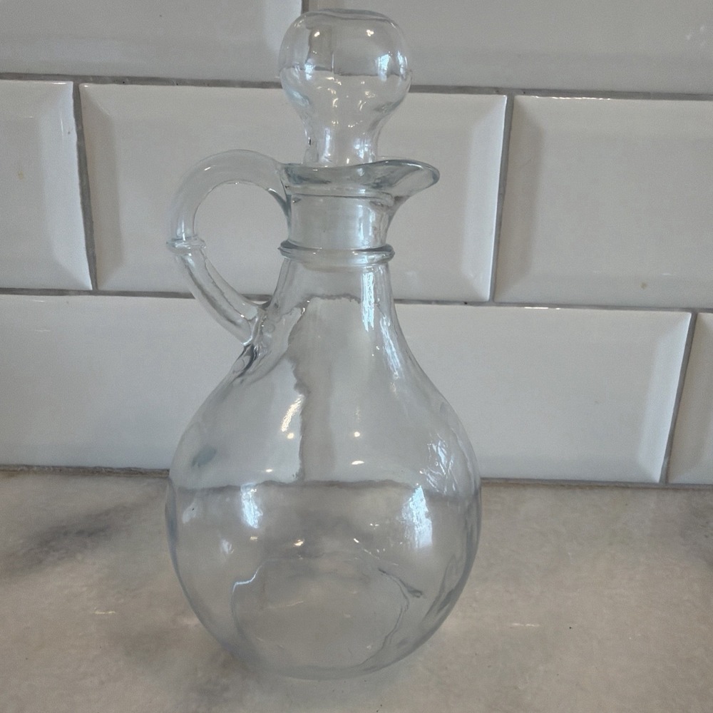 Vintage ANCHOR HOCKING Glass Oil/Vinegar Cruet Bottle w/Stopper 6.5"x3.5"